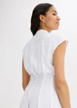 bonprix bonprix Vestido midi de mezcla de lino ligero Blanco Hot