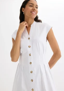 bonprix bonprix Vestido midi de mezcla de lino ligero Blanco Hot