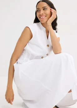 bonprix bonprix Vestido midi de mezcla de lino ligero Blanco Hot