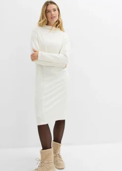 bonprix bonprix Vestido midi de mezcla de viscosa blanco perla Discount