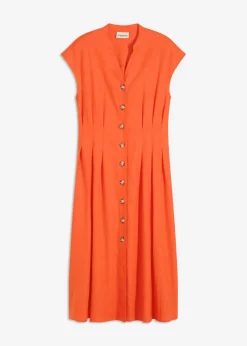 bonprix bonprix Vestido midi de mezcla de lino ligero Rojo amapola Online