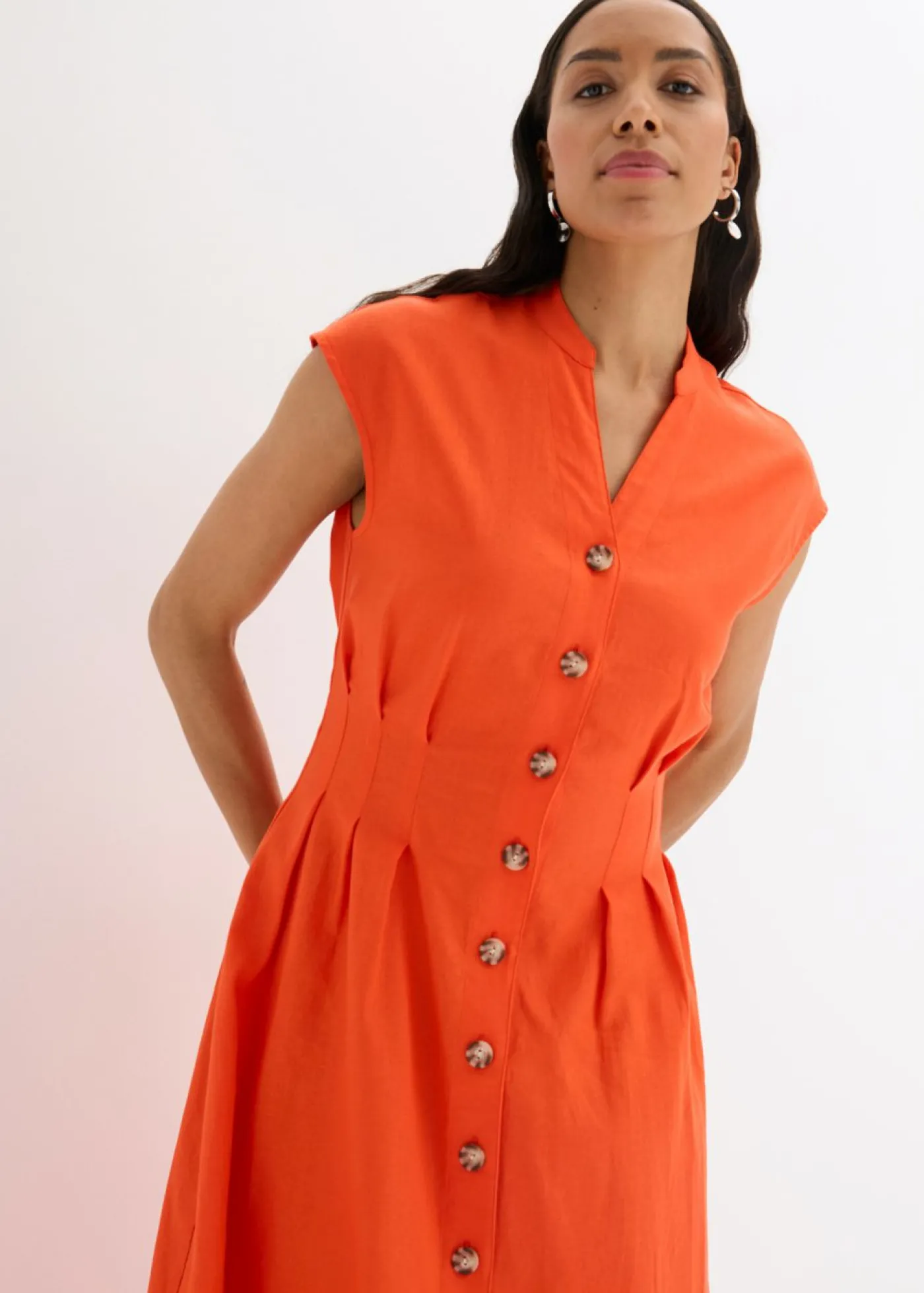 bonprix bonprix Vestido midi de mezcla de lino ligero Rojo amapola Online