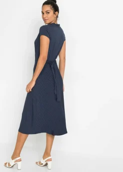 bonprix bonprix Vestido midi de mezcla de viscosa Rojo atardecer/blanco de lunares