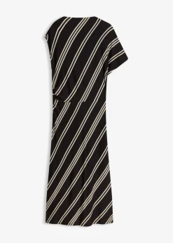 bonprix bonprix Vestido midi de mezcla de viscosa suave Negro-blanco con rayas New