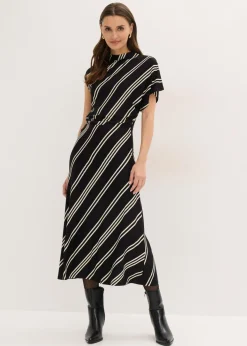 bonprix bonprix Vestido midi de mezcla de viscosa suave Negro-blanco con rayas New