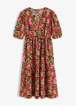 bonprix bonprix Vestido midi de mezcla de viscosa verde tierra/rosa hibisco con flores Outlet