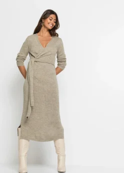 bonprix bonprix Vestido midi de punto Beige jaspeado New