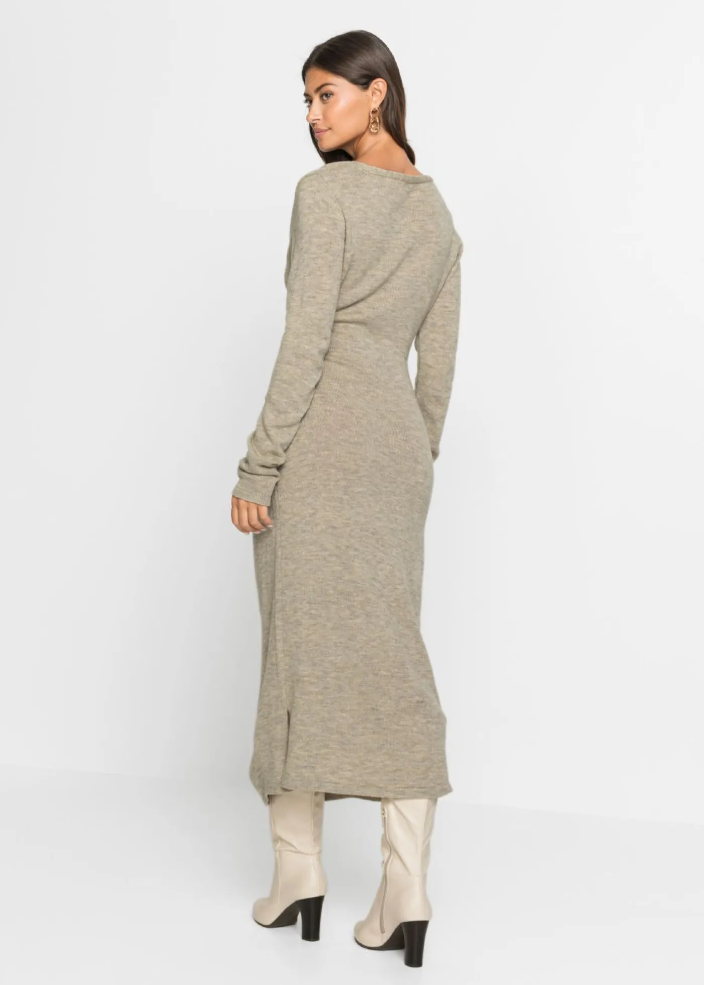 bonprix bonprix Vestido midi de punto Beige jaspeado New
