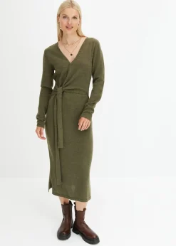 bonprix bonprix Vestido midi de punto Verde oliva oscuro jaspeado Discount