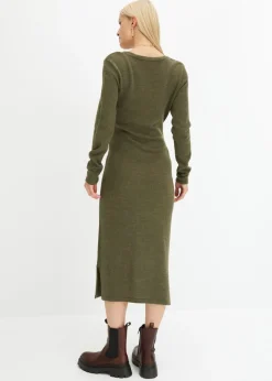 bonprix bonprix Vestido midi de punto Verde oliva oscuro jaspeado Discount