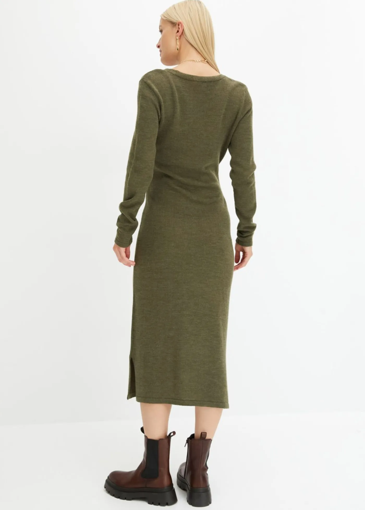 bonprix bonprix Vestido midi de punto Verde oliva oscuro jaspeado Discount
