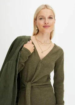 bonprix bonprix Vestido midi de punto Verde oliva oscuro jaspeado Discount