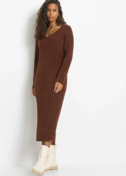 bonprix bonprix Vestido midi de punto Marrón caoba