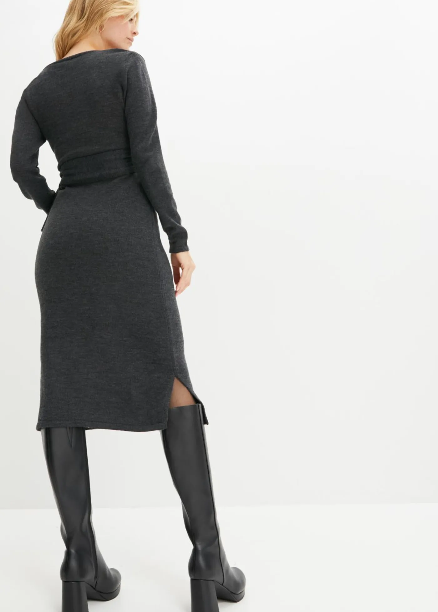 bonprix bonprix Vestido midi de punto Antracita jaspeado