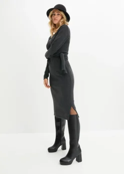 bonprix bonprix Vestido midi de punto Antracita jaspeado