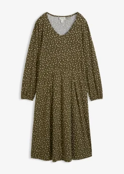 bonprix bonprix Vestido midi de punto de algodón Verde oliva oscuro/arena claro de lunares Hot