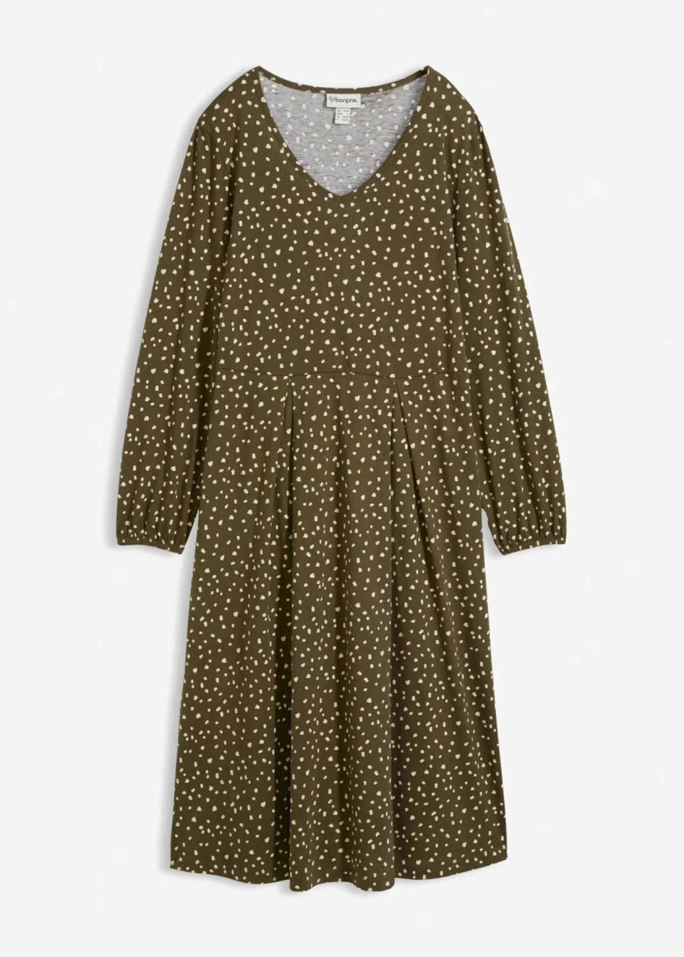 bonprix bonprix Vestido midi de punto de algodón Verde oliva oscuro/arena claro de lunares Hot