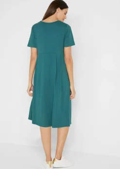 bonprix bonprix Vestido midi de punto de algodón Verde pimienta monocolor New