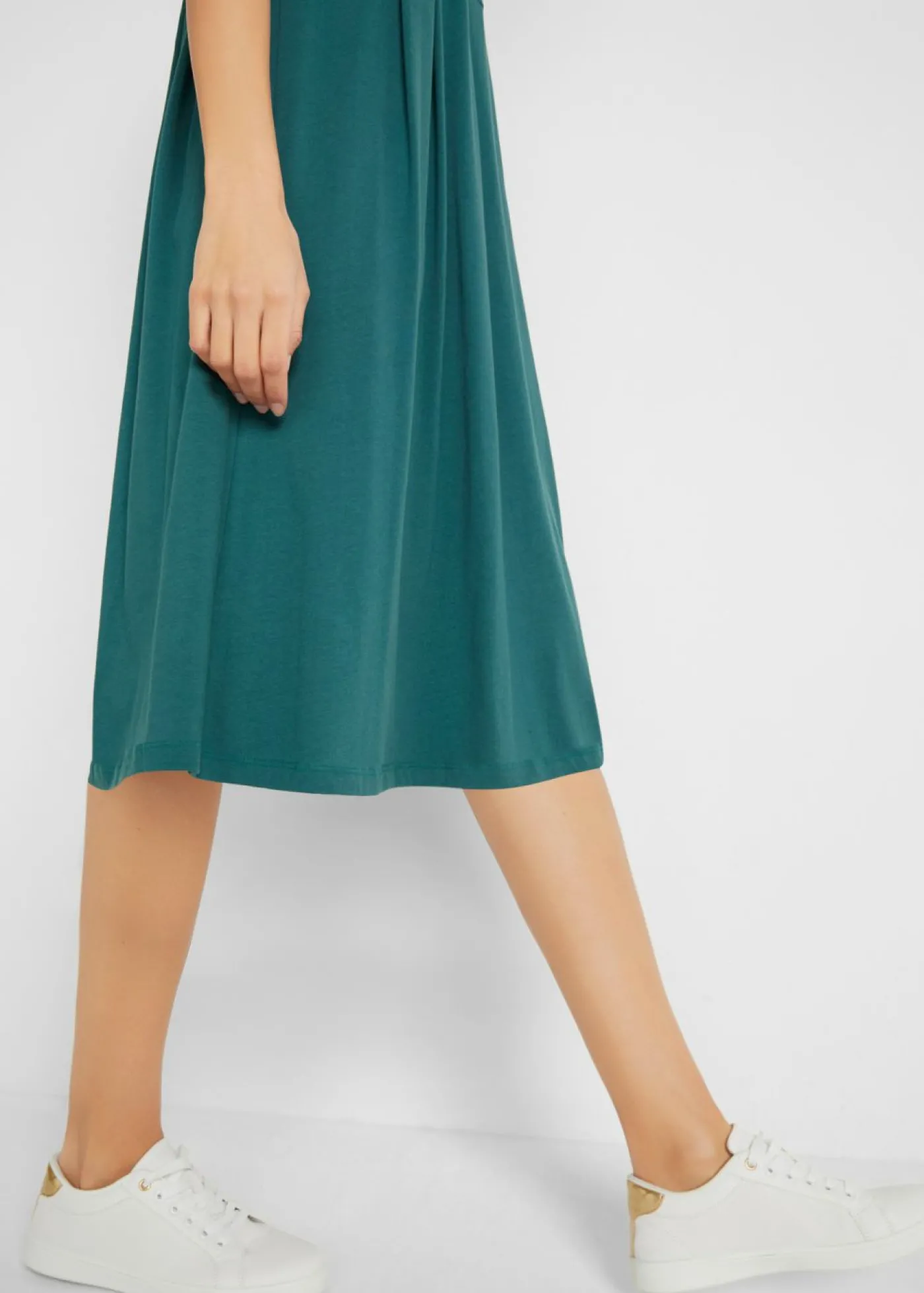bonprix bonprix Vestido midi de punto de algodón Verde pimienta monocolor New