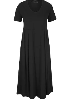 bonprix bonprix Vestido midi de punto de algodón Negro Online