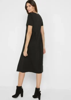 bonprix bonprix Vestido midi de punto de algodón Negro Online