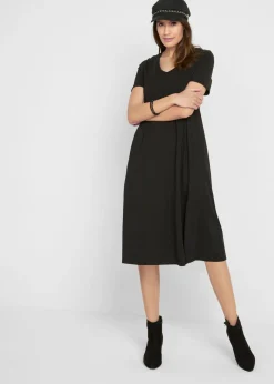 bonprix bonprix Vestido midi de punto de algodón Negro Online