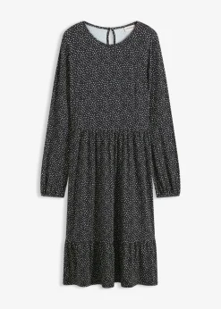 bonprix bonprix Vestido midi de punto de mezcla de viscosa negro - blanco topos Clearance