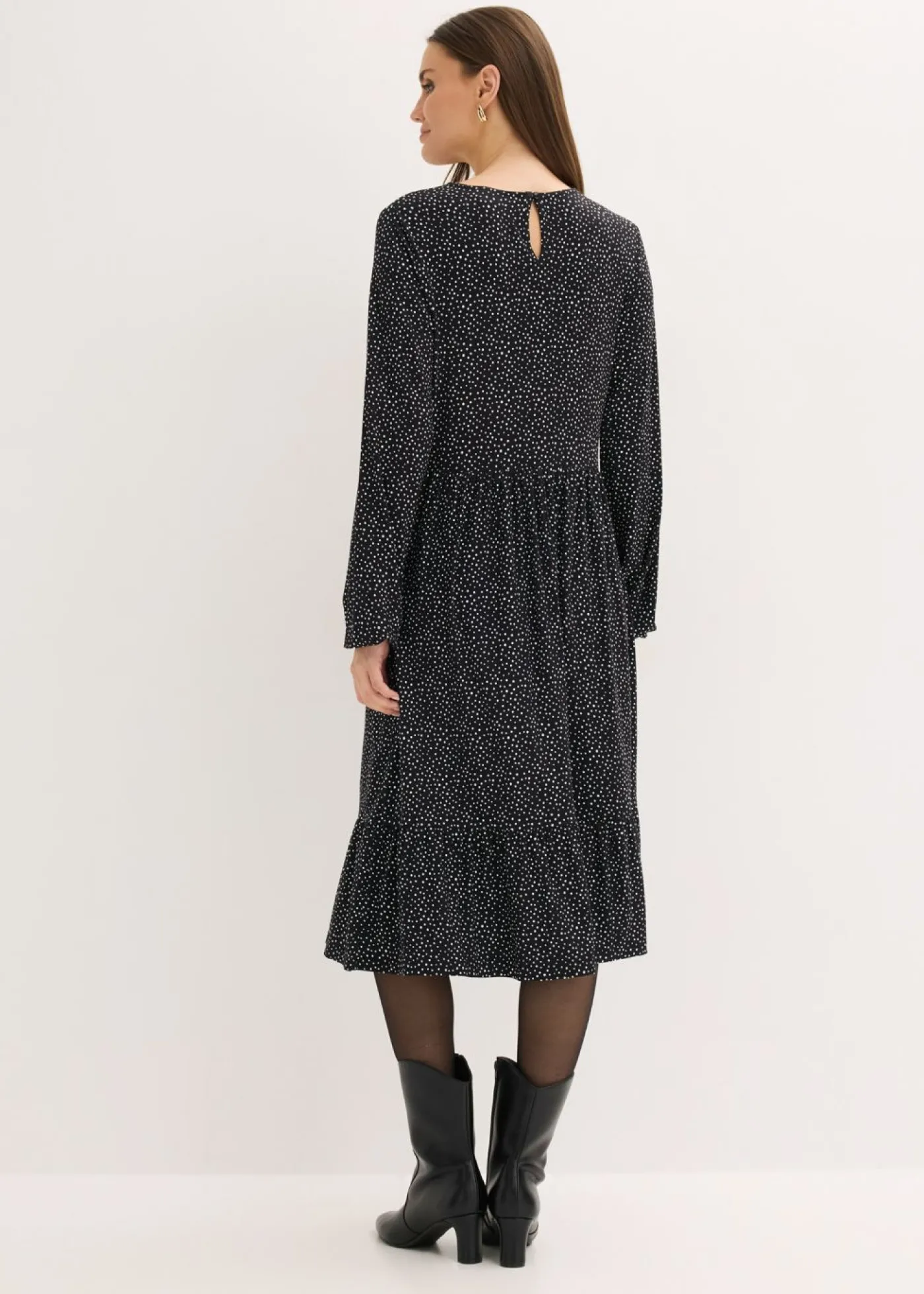 bonprix bonprix Vestido midi de punto de mezcla de viscosa negro - blanco topos Clearance