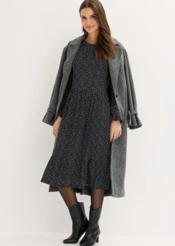 bonprix bonprix Vestido midi de punto de mezcla de viscosa negro - blanco topos Clearance