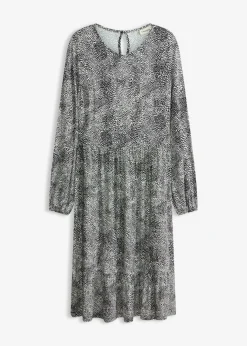 bonprix bonprix Vestido midi de punto de mezcla de viscosa Negro-blanco Clearance