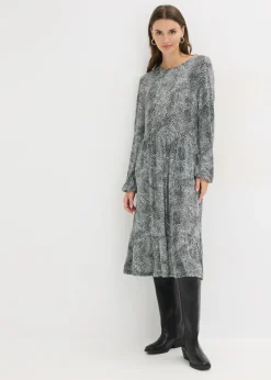 bonprix bonprix Vestido midi de punto de mezcla de viscosa Negro-blanco Clearance