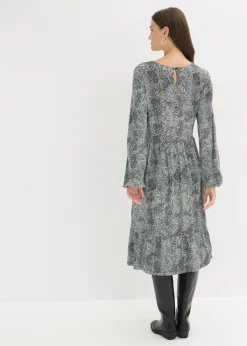 bonprix bonprix Vestido midi de punto de mezcla de viscosa Negro-blanco Clearance
