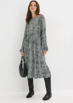 bonprix bonprix Vestido midi de punto de mezcla de viscosa Negro-blanco Clearance