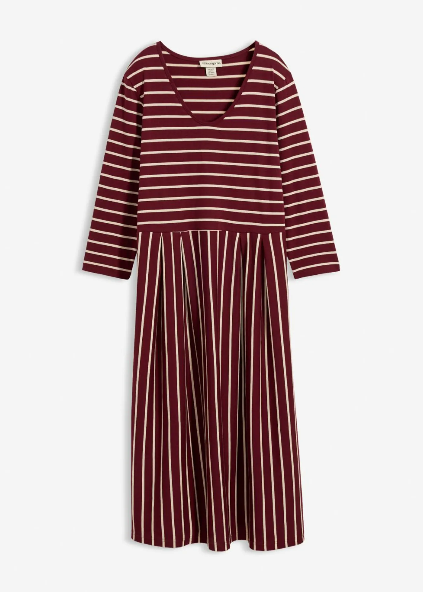 bonprix bonprix Vestido midi de punto de algodón rojo avellana/arena claro con rayas Best