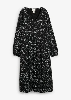 bonprix bonprix Vestido midi de punto de algodón negro-blanco lana topos