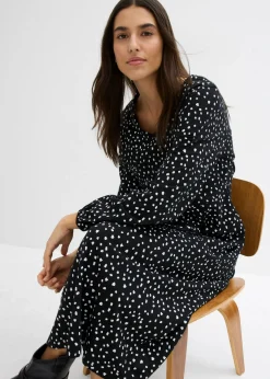 bonprix bonprix Vestido midi de punto de algodón negro-blanco lana topos