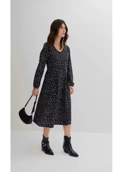 bonprix bonprix Vestido midi de punto de algodón negro-blanco lana topos