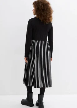 bonprix bonprix Vestido midi de punto de algodón negro-blanco lana con rayas Clearance