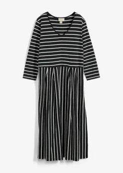 bonprix bonprix Vestido midi de punto de algodón negro-blanco lana con rayas Sale