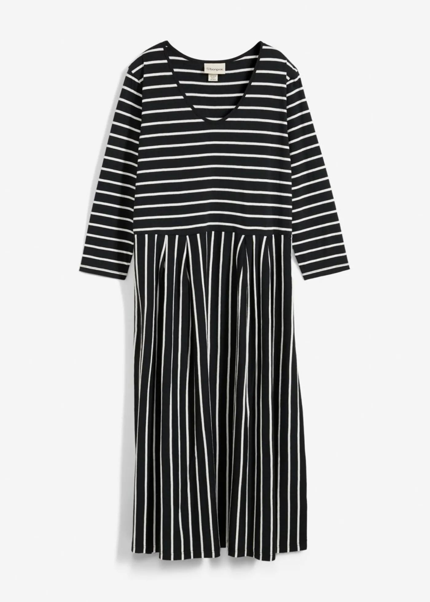 bonprix bonprix Vestido midi de punto de algodón negro-blanco lana con rayas Sale