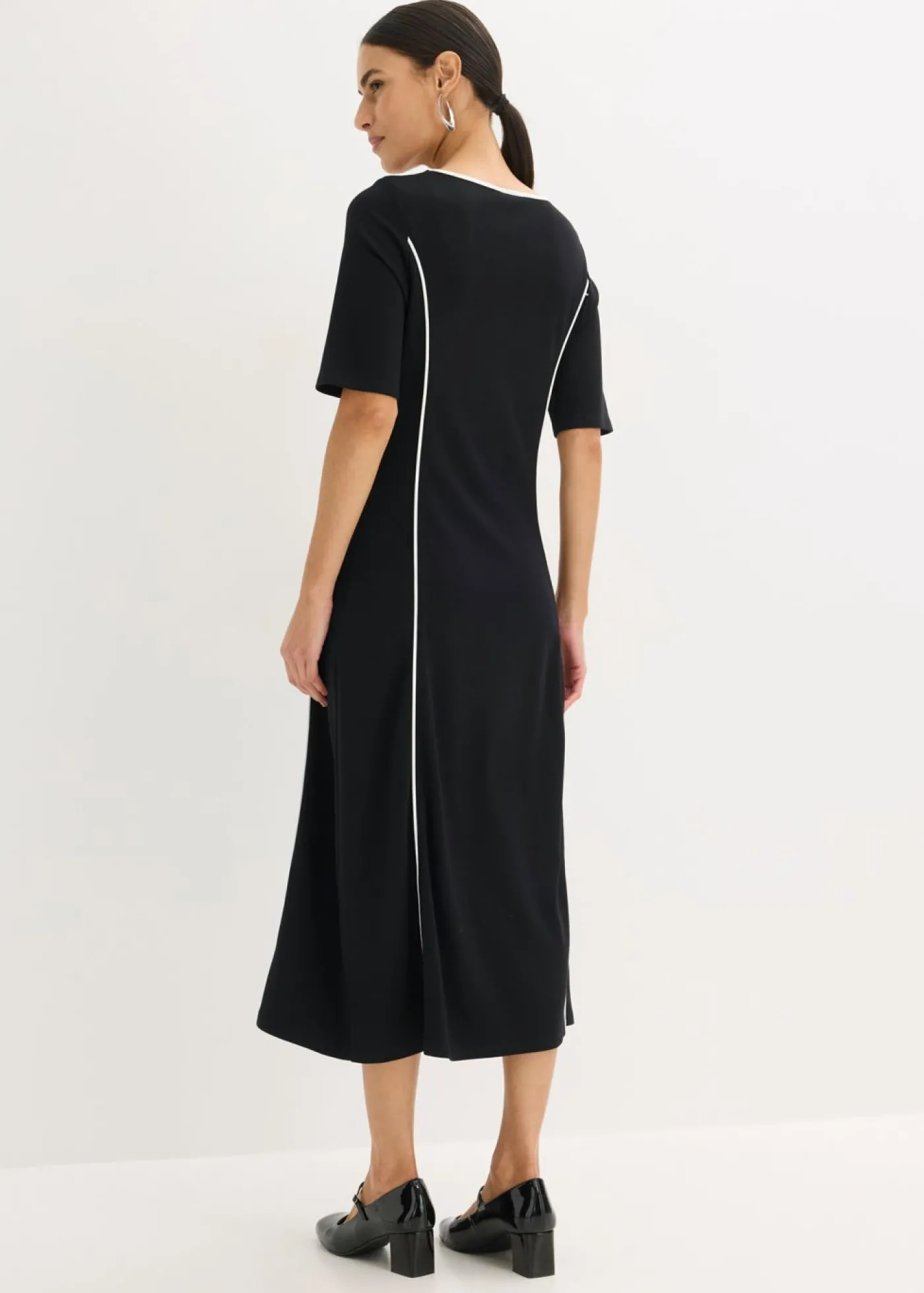bonprix bonprix Vestido midi de Punto di Roma Negro-blanco lana Sale