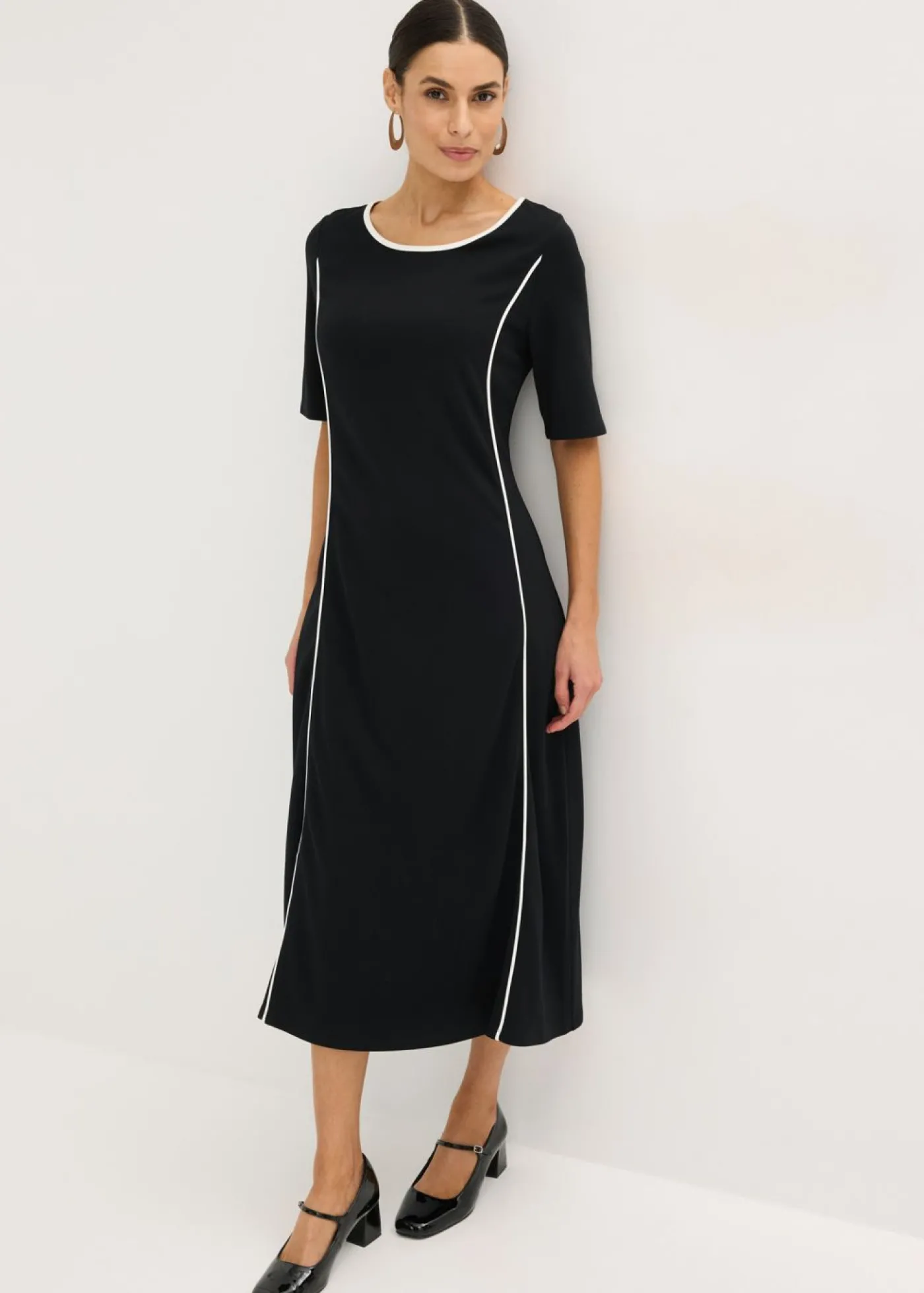 bonprix bonprix Vestido midi de Punto di Roma Negro-blanco lana Sale