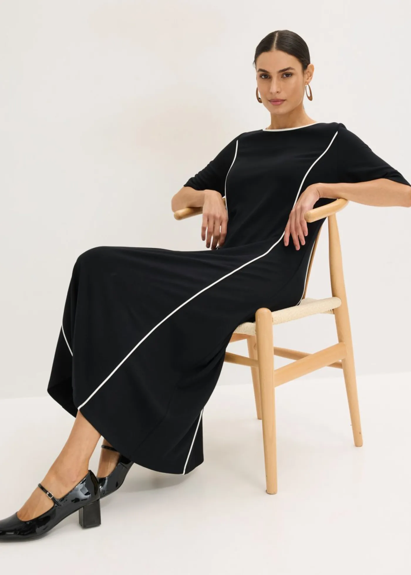 bonprix bonprix Vestido midi de Punto di Roma Negro-blanco lana Sale