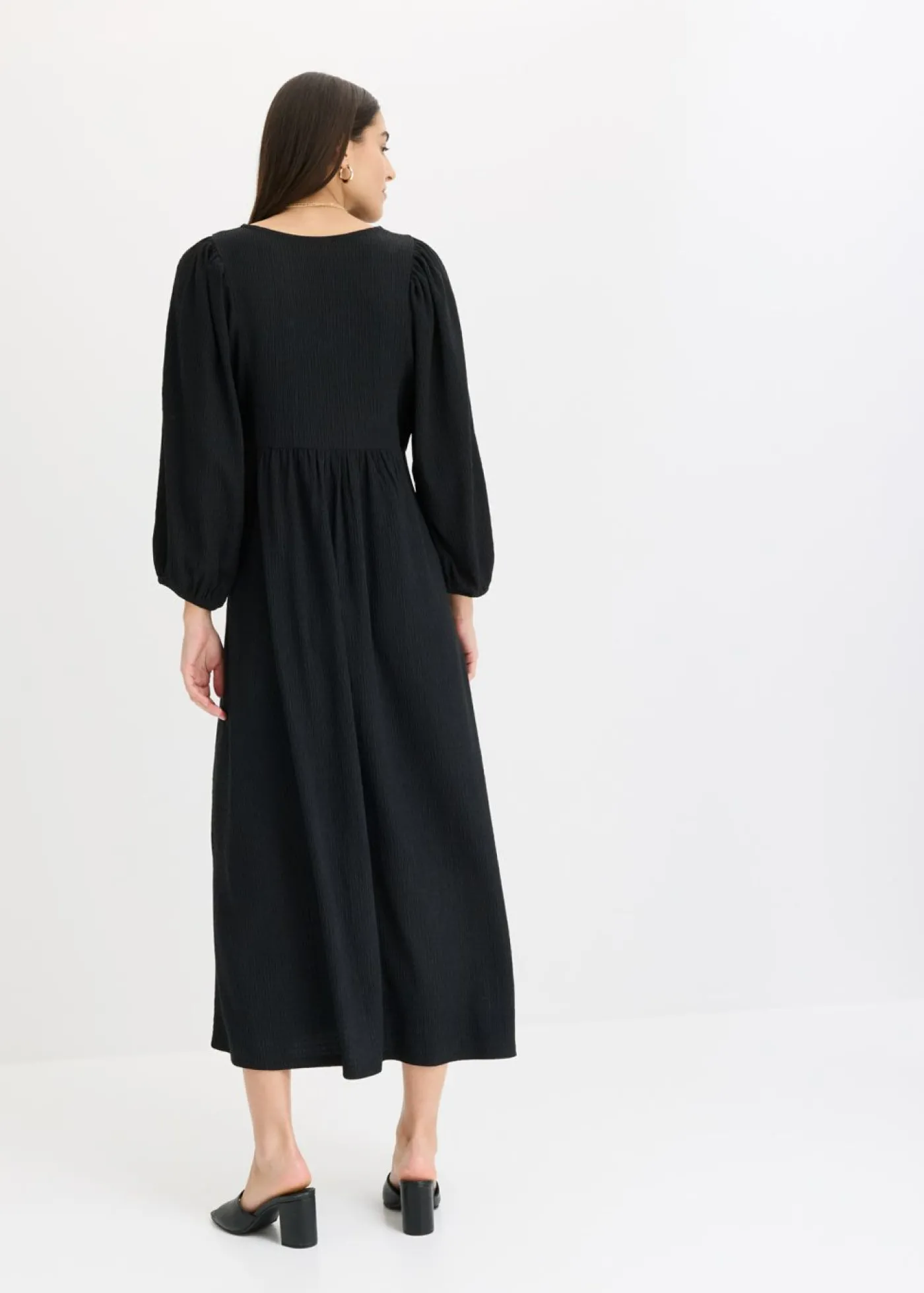 bonprix bonprix Vestido midi de punto estructurado Negro New