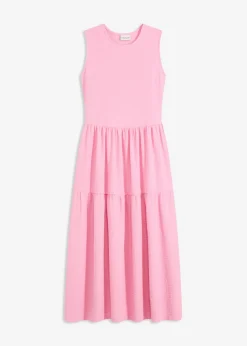 bonprix bonprix Vestido midi de punto estructurado con escote en la espalda Rosa Outlet