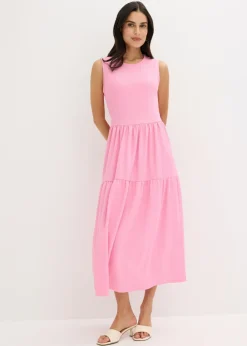bonprix bonprix Vestido midi de punto estructurado con escote en la espalda Rosa Outlet