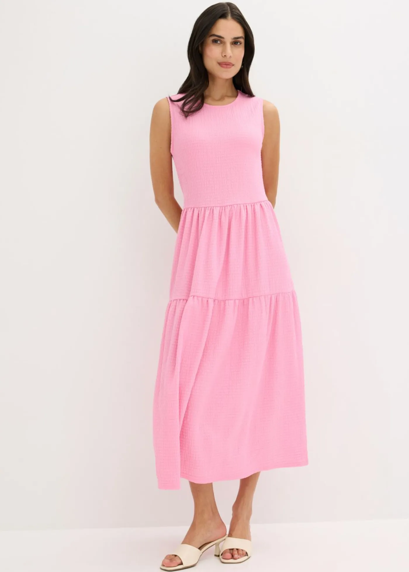 bonprix bonprix Vestido midi de punto estructurado con escote en la espalda Rosa Outlet