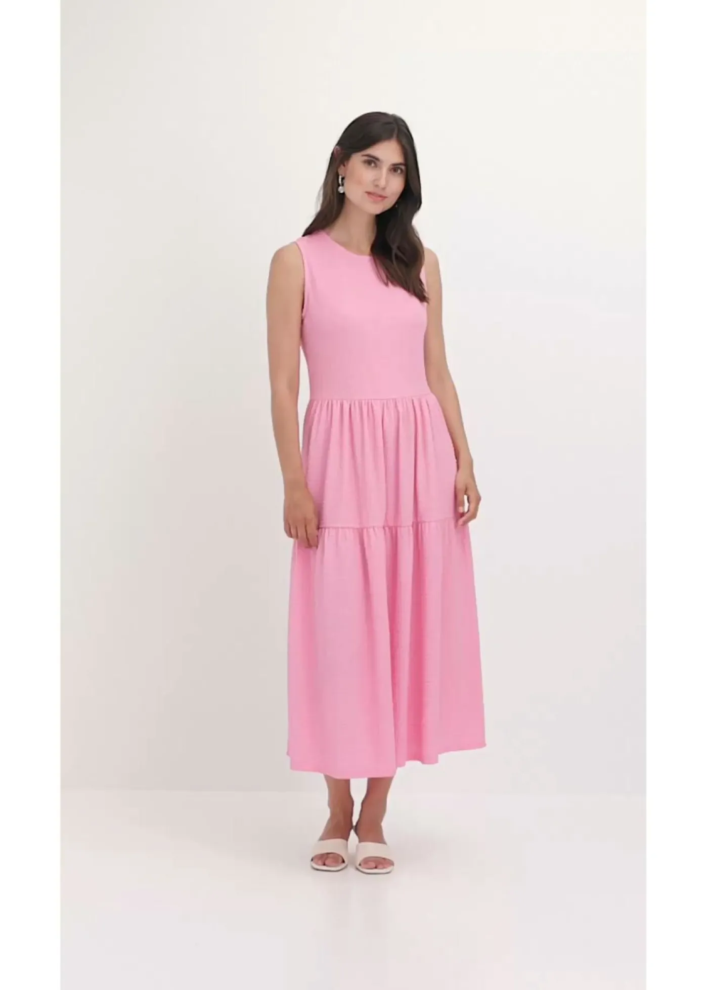 bonprix bonprix Vestido midi de punto estructurado con escote en la espalda Rosa Outlet