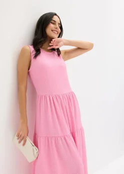 bonprix bonprix Vestido midi de punto estructurado con escote en la espalda Rosa Outlet