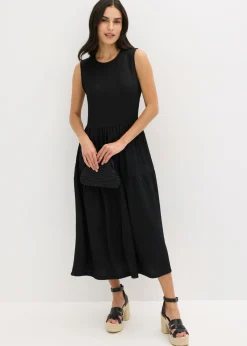 bonprix bonprix Vestido midi de punto estructurado con escote en la espalda Negro Hot